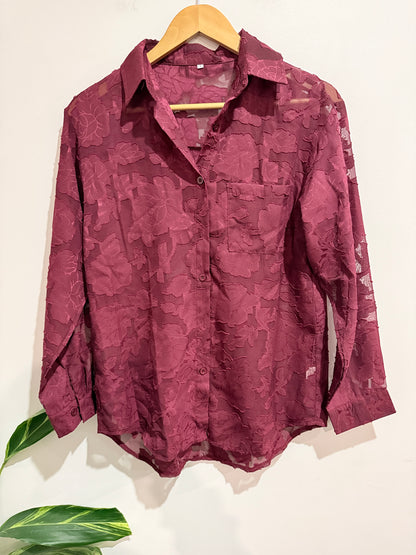 Brand Unknown Sheer Shirt Button-down Shirt Size S | U/Arm to U/Arm 50cm