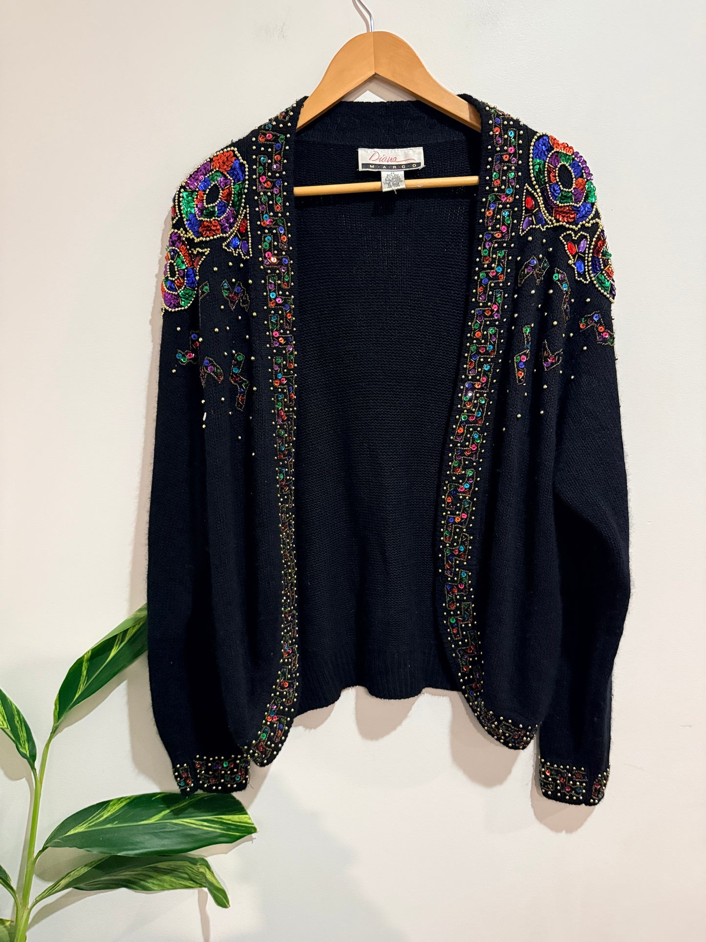 Diana Marco Open-front Black Knit Cardigan Size 22 | U/Arm to U/Arm 60cm