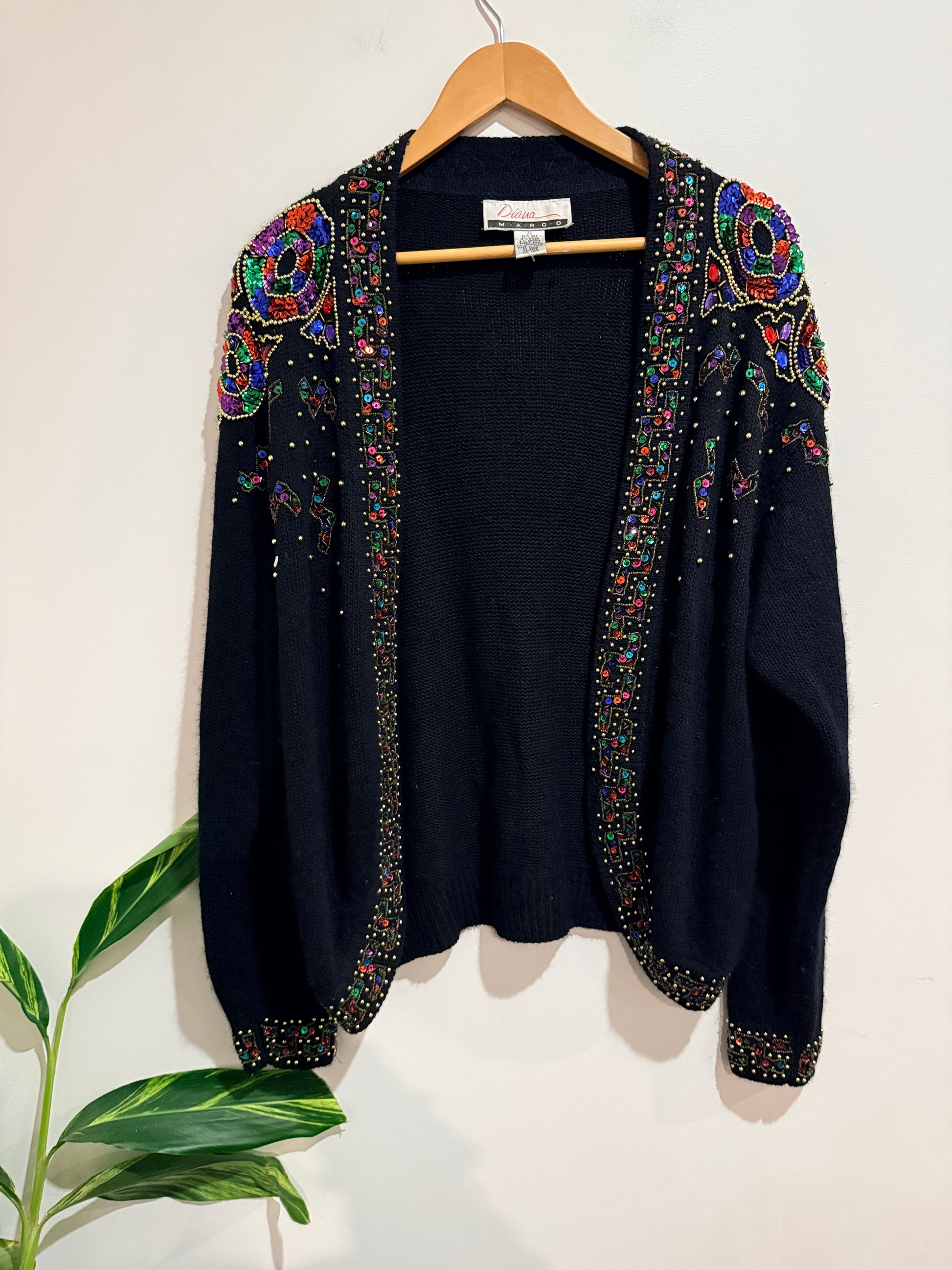 Diana Marco Open-front Black Knit Cardigan Size 22 | U/Arm to U/Arm 60cm