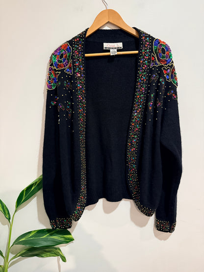 Diana Marco Open-front Black Knit Cardigan Size 22 | U/Arm to U/Arm 60cm