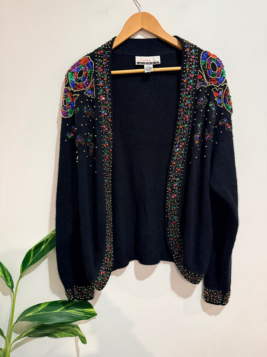 Diana Marco Open-front Black Knit Cardigan Size 22 | U/Arm to U/Arm 60cm