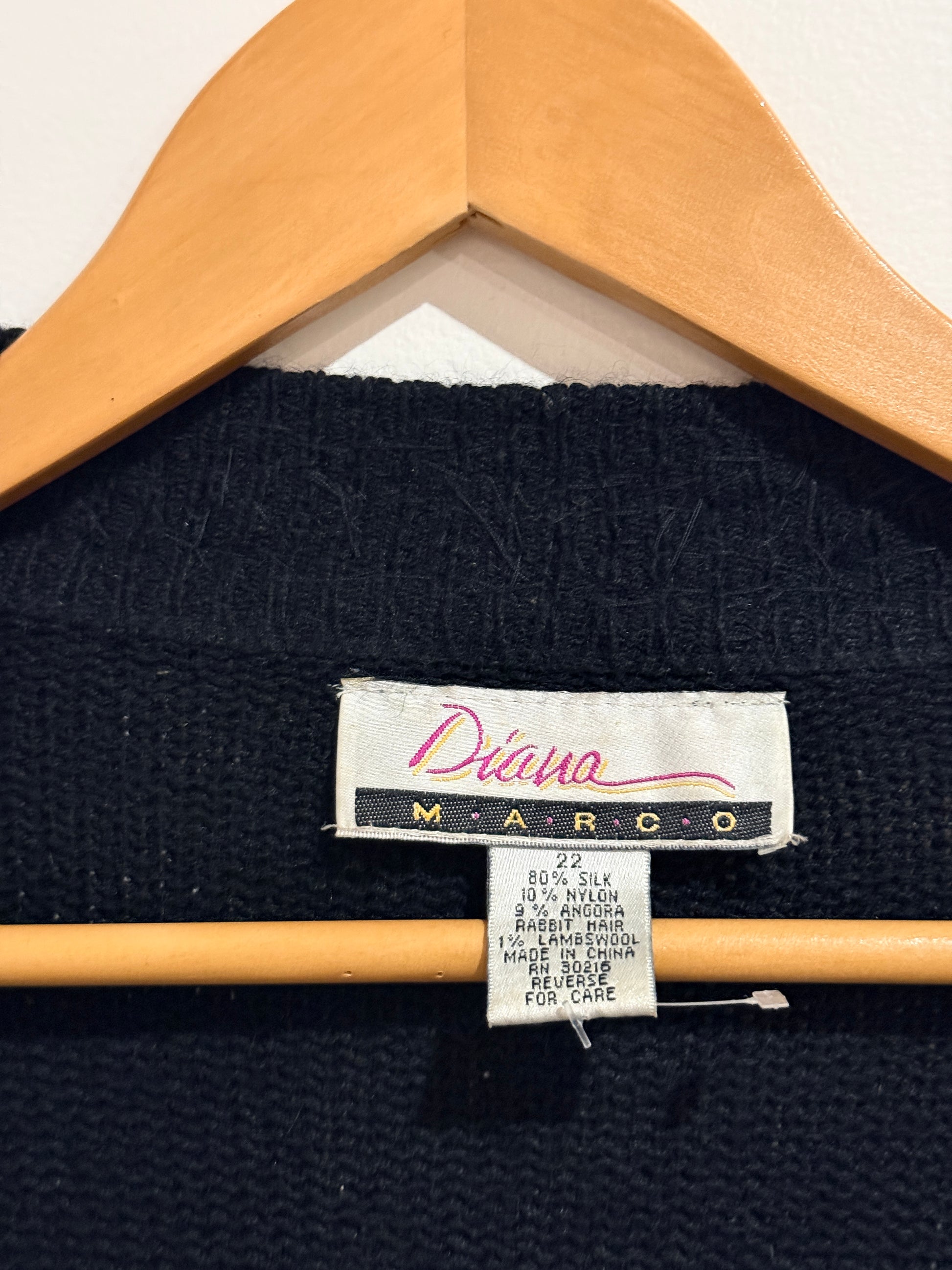 Diana Marco Open-front Black Knit Cardigan Size 22 | U/Arm to U/Arm 60cm