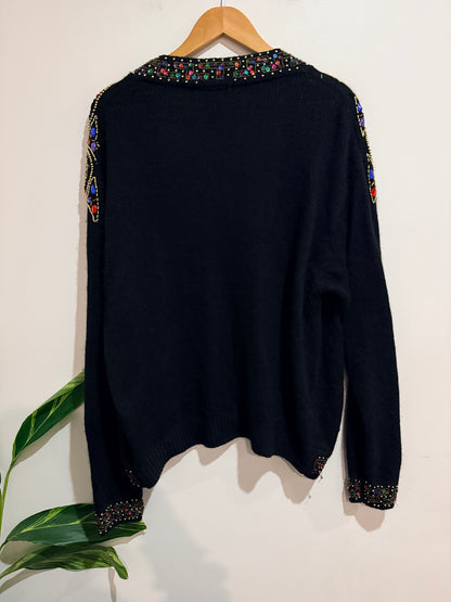Diana Marco Open-front Black Knit Cardigan Size 22 | U/Arm to U/Arm 60cm