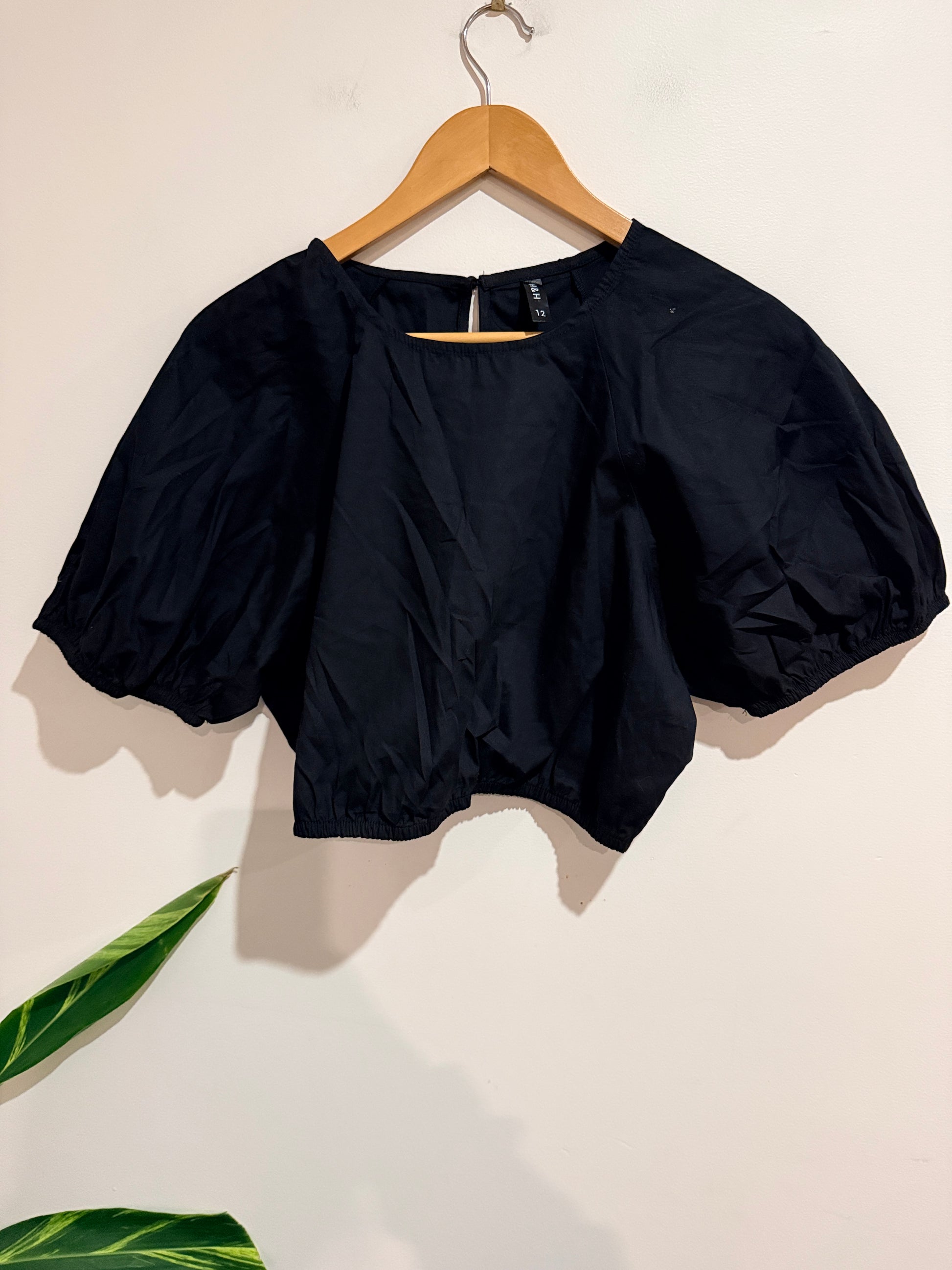 H & H Puff Sleeves Cropped Shirt Size 12
