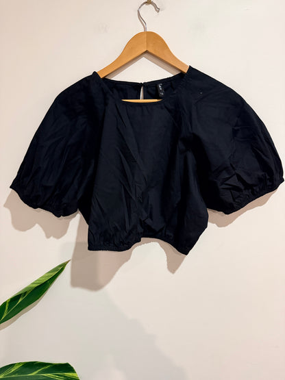 H & H Puff Sleeves Cropped Shirt Size 12