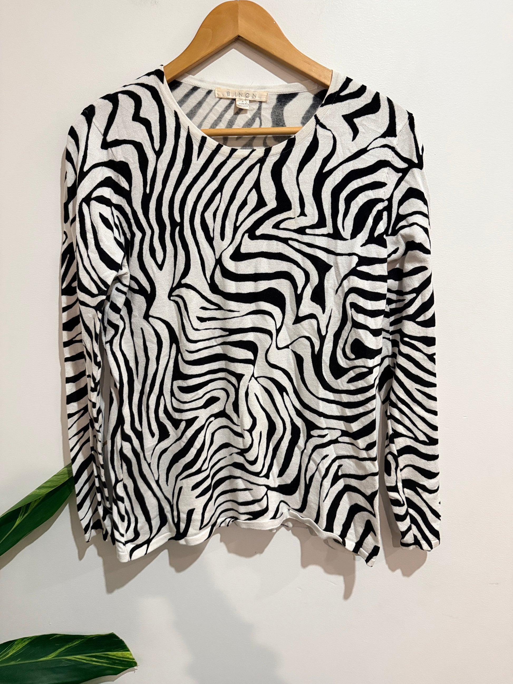 Binon Zebra-print Long-sleeve Top Size 8