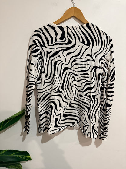 Binon Zebra-print Long-sleeve Top Size 8