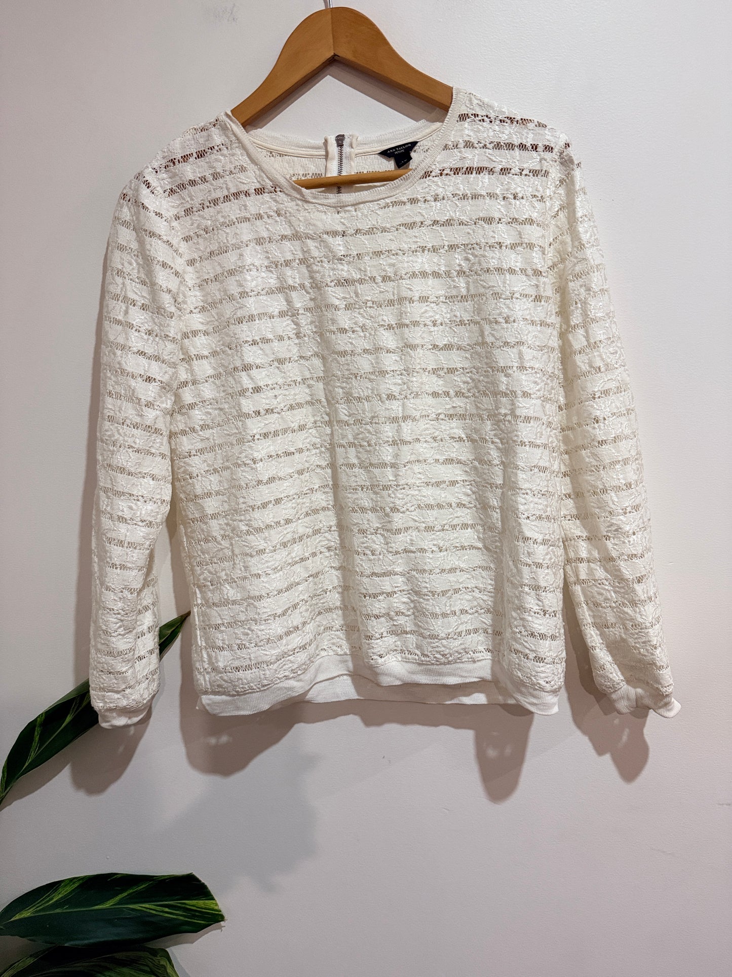 Ann Taylor Striped Lace Top