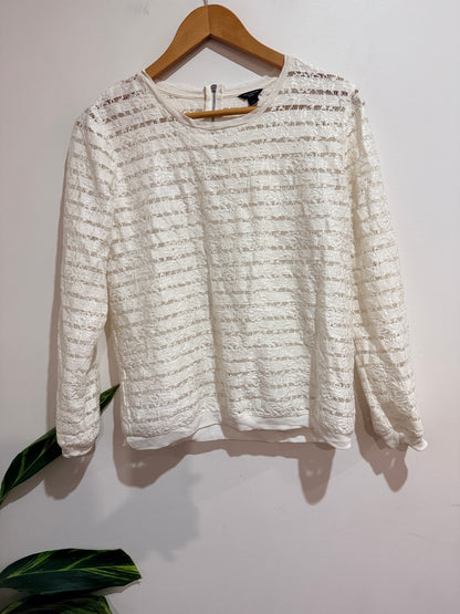 Ann Taylor Striped Lace Top