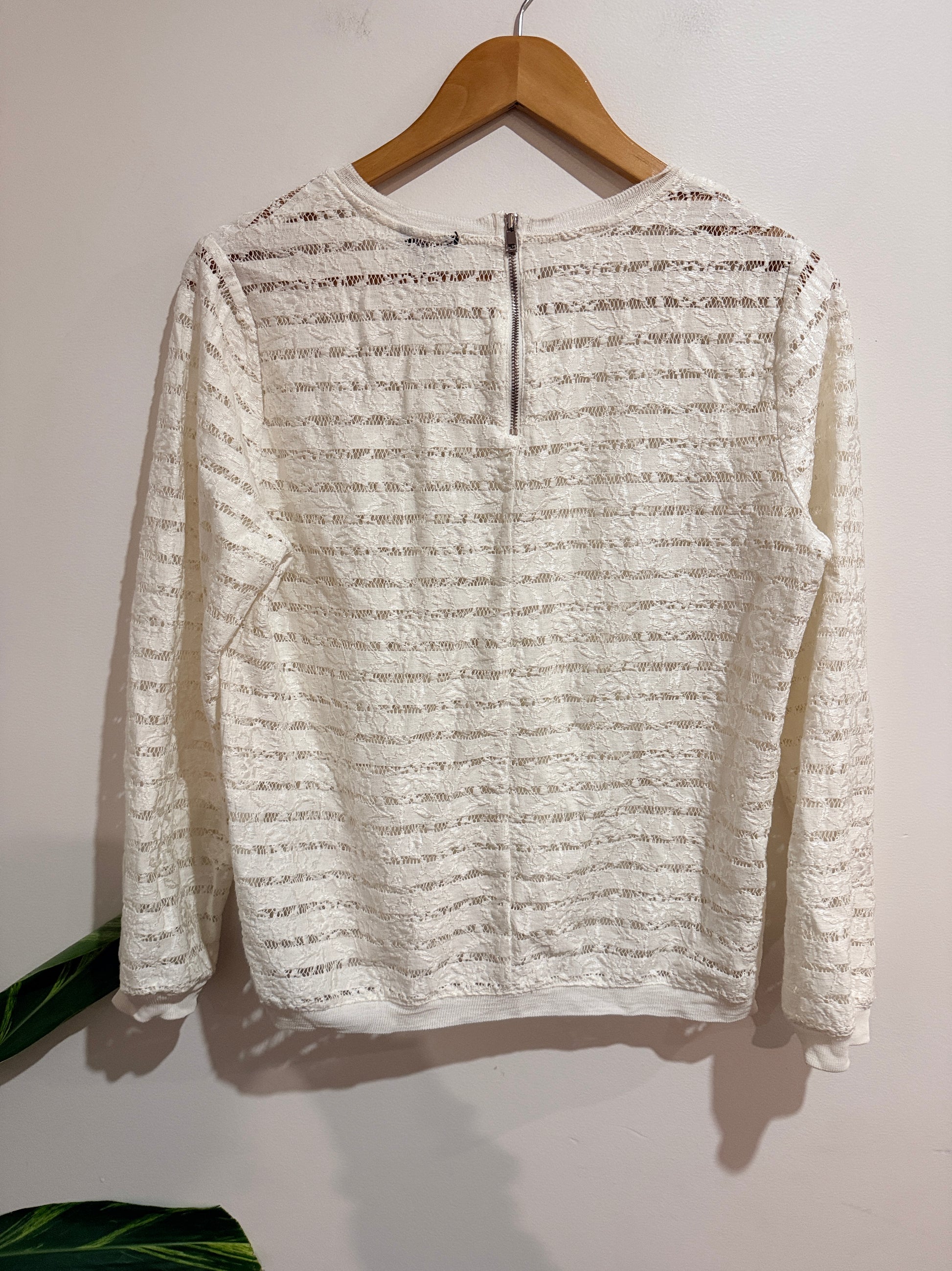 Ann Taylor Striped Lace Top