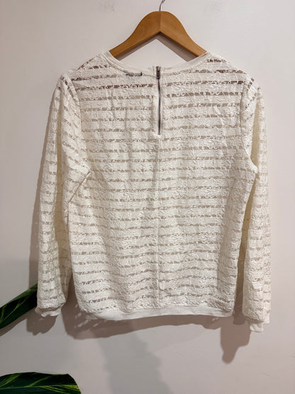 Ann Taylor Striped Lace Top