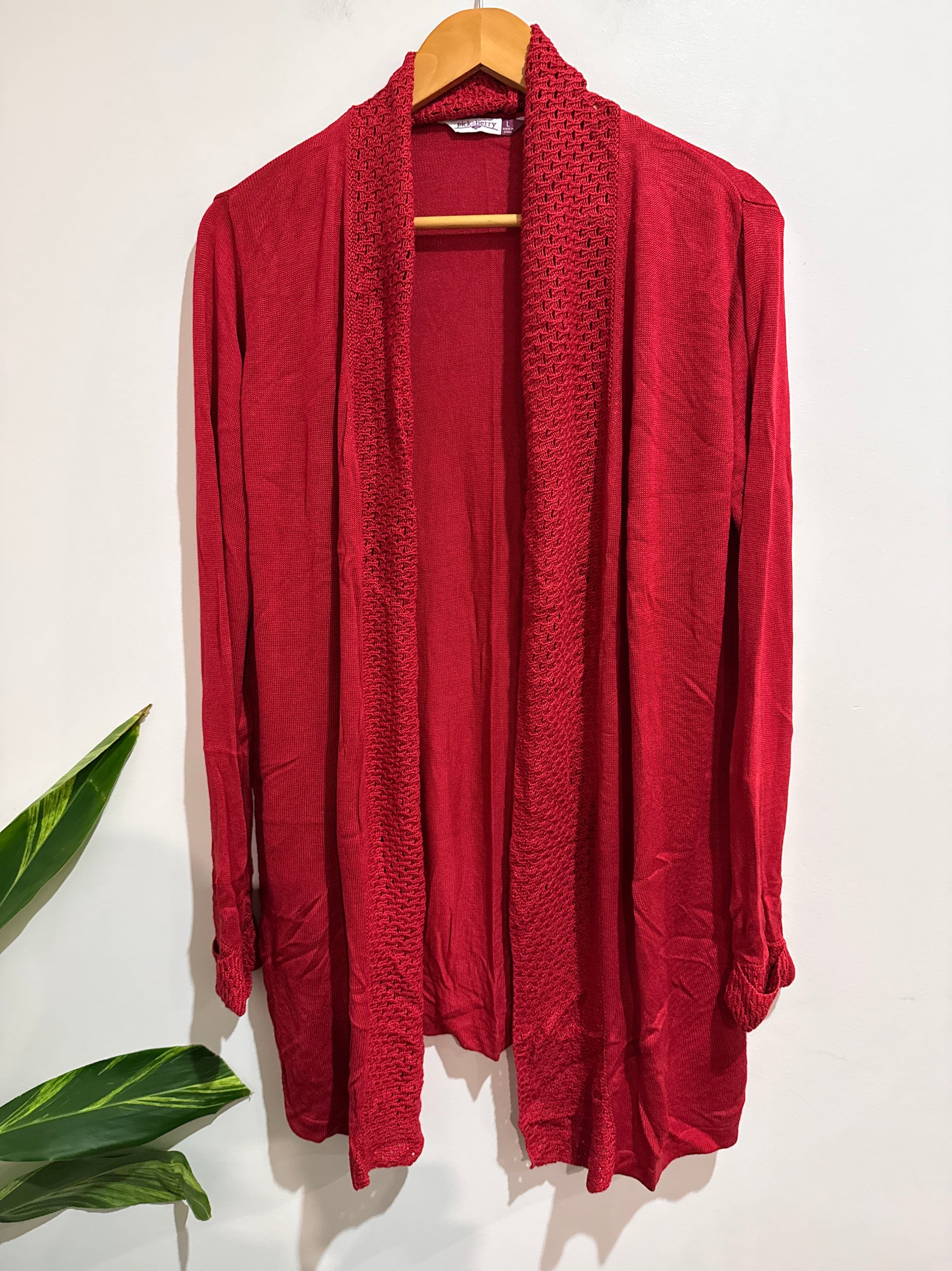 Pick U Berry Open-front Cardigan Size L