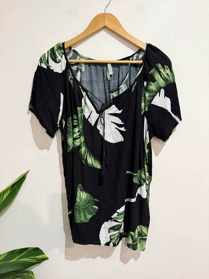 Maya Tropical Leaf Print Top Size 16