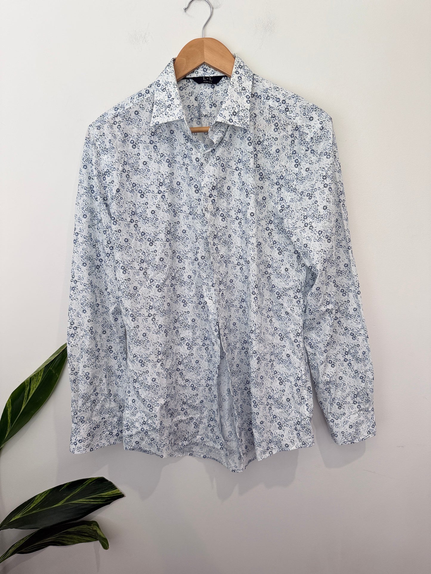 L + L Micro-floral Print Long-sleeve Shirt Size Medium