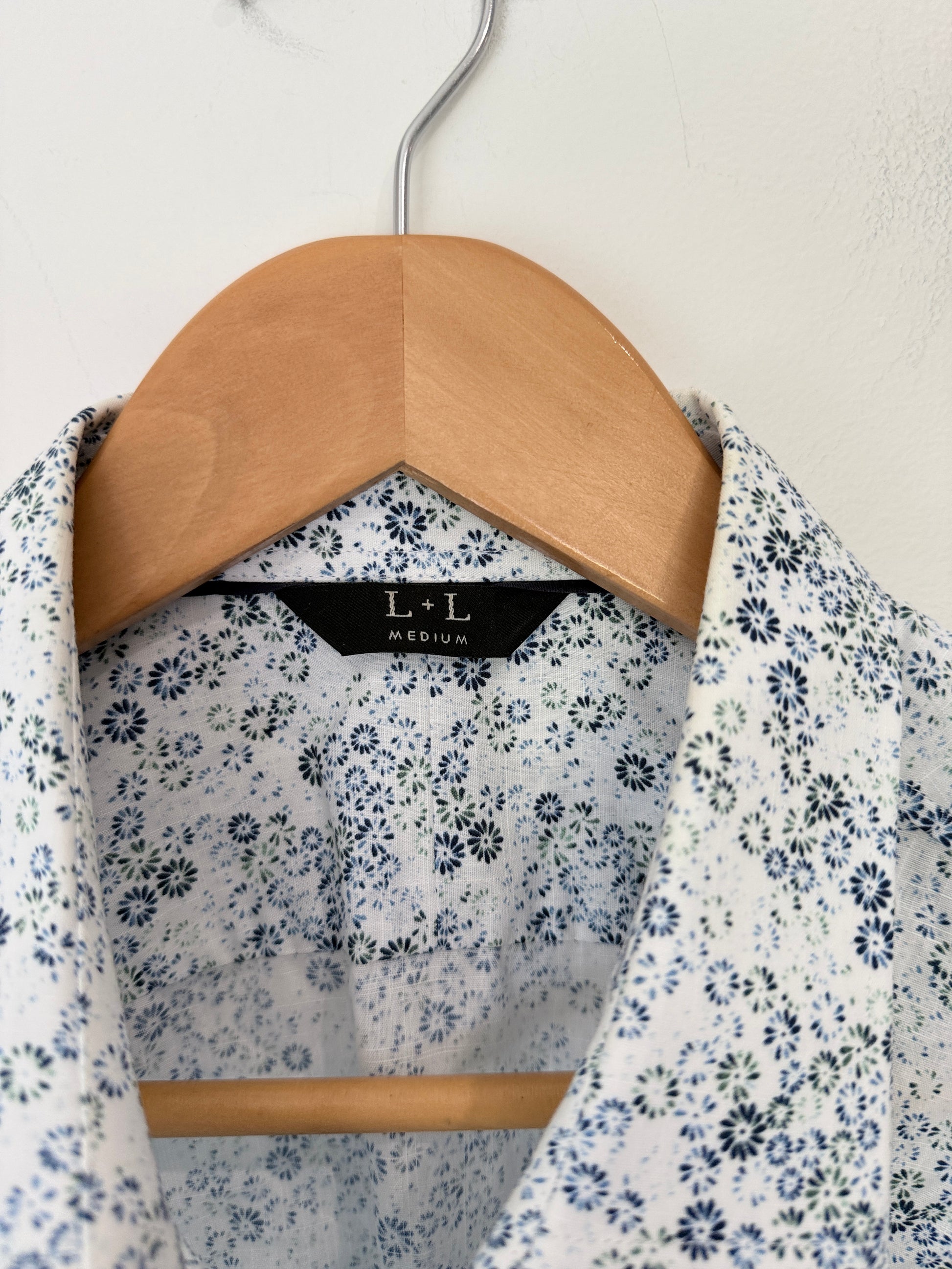 L + L Micro-floral Print Long-sleeve Shirt Size Medium