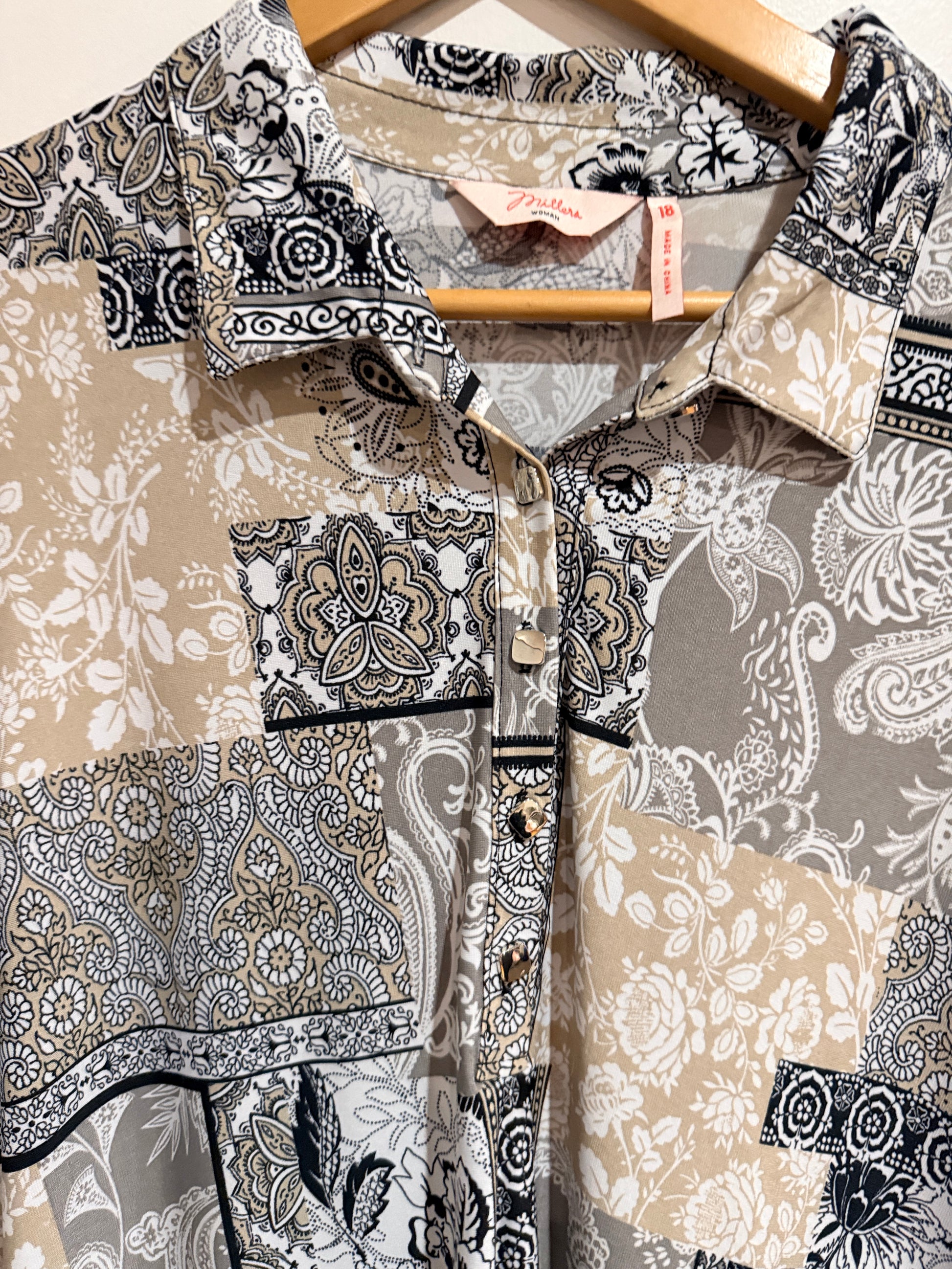 Miller Patchwork Print Tunic Blouse Size 18