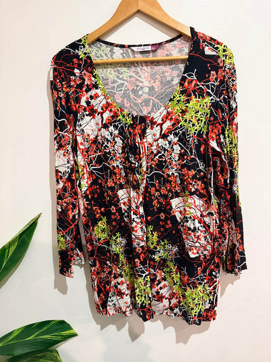Pick A Berry Floral Print 3/4 Sleeves Shirt Size L