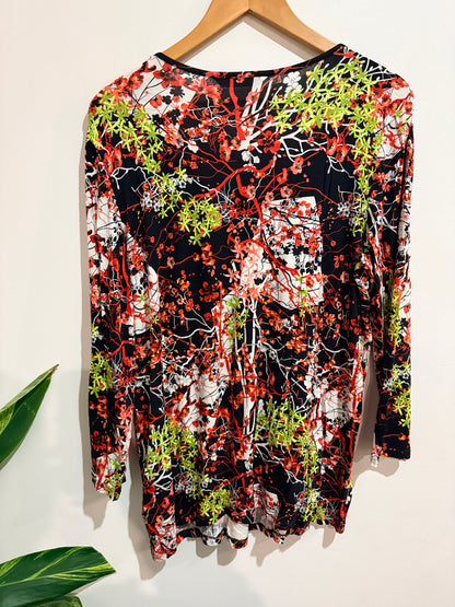 Pick A Berry Floral Print 3/4 Sleeves Shirt Size L