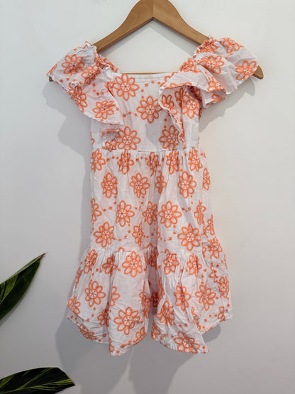 Outer & Lining: Girls Ruffled Sleeves Floral Dress Size 7