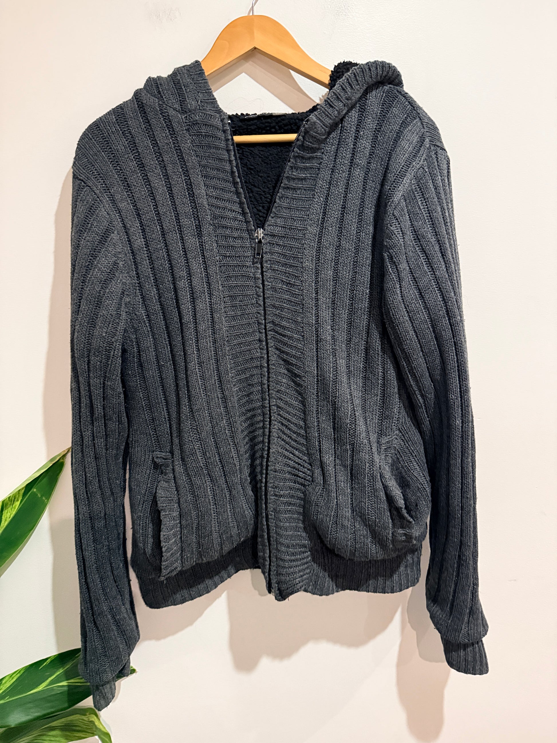 Match Ribbed-knit Zipper Hoodie Size S