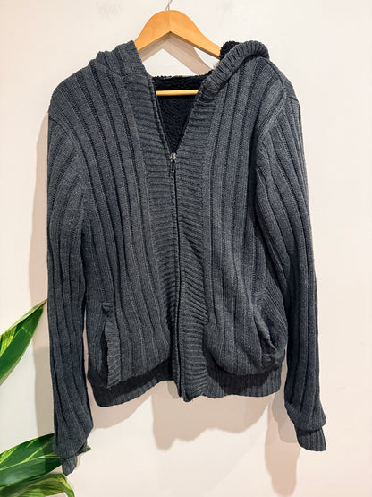 Match Ribbed-knit Zipper Hoodie Size S