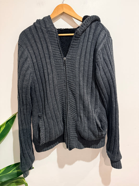Match Ribbed-knit Zipper Hoodie Size S