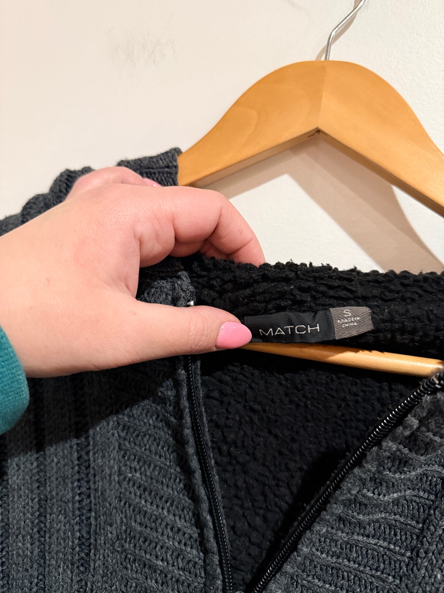Match Ribbed-knit Zipper Hoodie Size S
