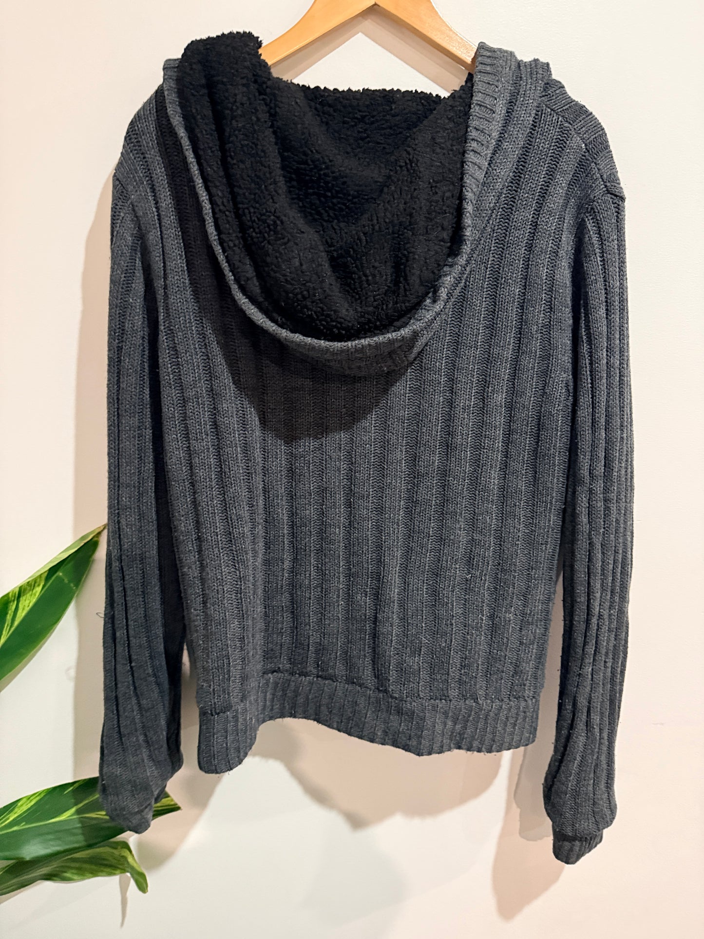 Match Ribbed-knit Zipper Hoodie Size S