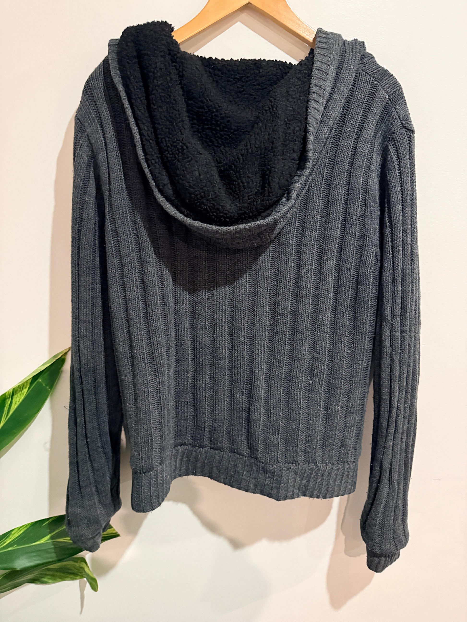 Match Ribbed-knit Zipper Hoodie Size S