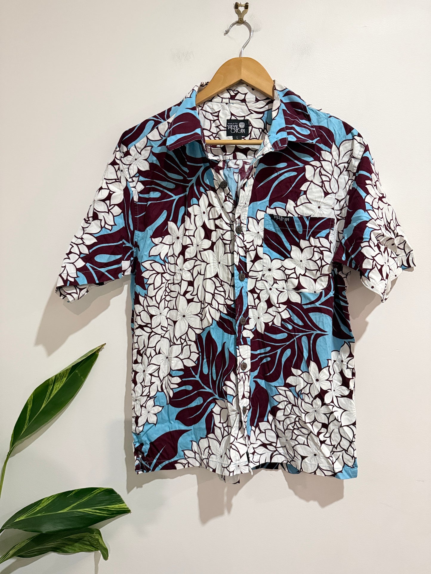 Tribal Origin Floral Hawaiian Aloha Shirt Size L