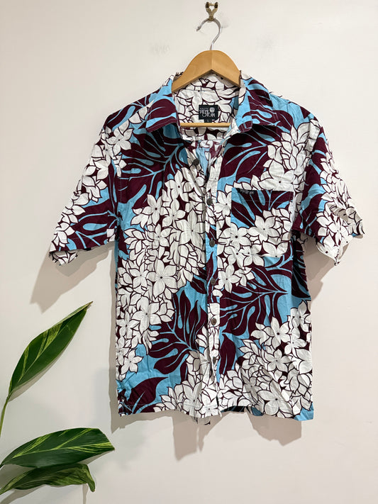 Tribal Origin Floral Hawaiian Aloha Shirt Size L