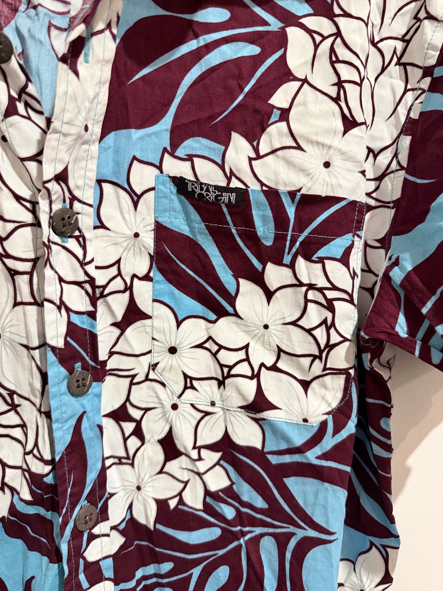 Tribal Origin Floral Hawaiian Aloha Shirt Size L