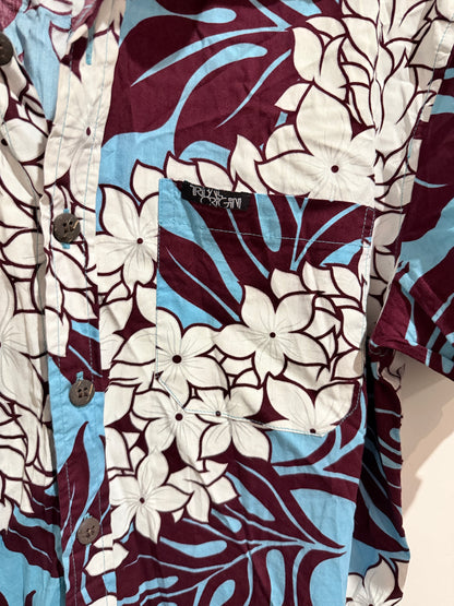 Tribal Origin Floral Hawaiian Aloha Shirt Size L