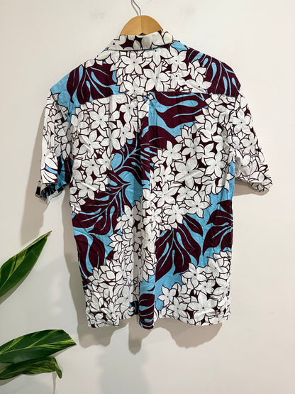Tribal Origin Floral Hawaiian Aloha Shirt Size L