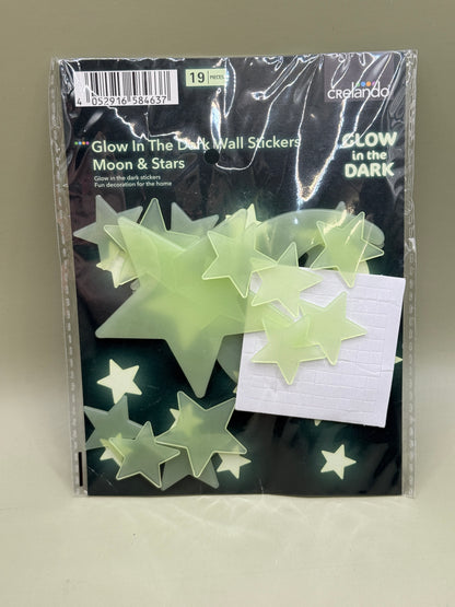 Crelando Glow in the Dark Wall Stickers – Moon & Stars (19 Pieces)