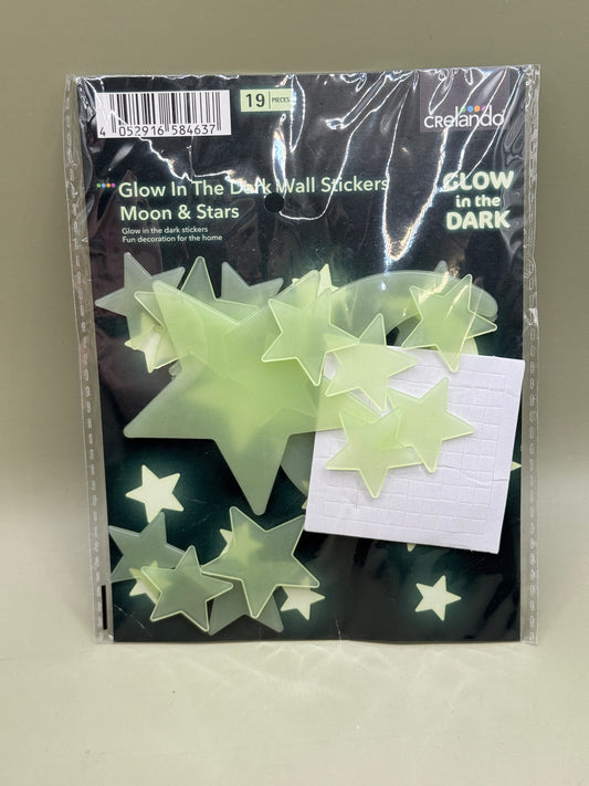Crelando Glow in the Dark Wall Stickers – Moon & Stars (19 Pieces)