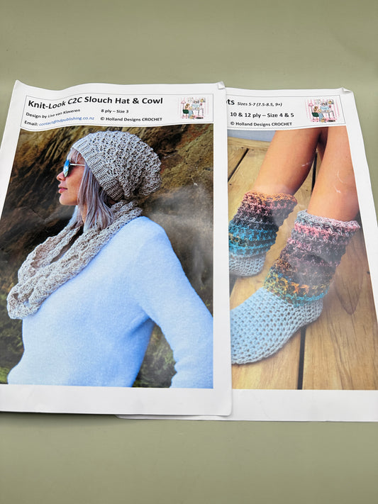 Crochet Pattern Bundle – Knit-Look Slouch Hat & Cowl + Ladies Waffle Boots