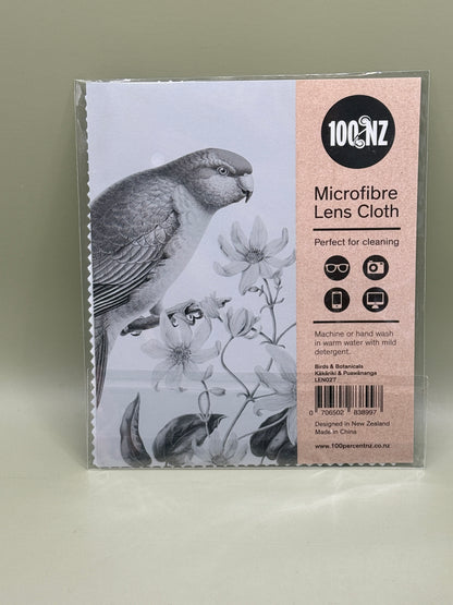 100% NZ Microfibre Lens Cloth – Kākāriki & Puawānanga Design