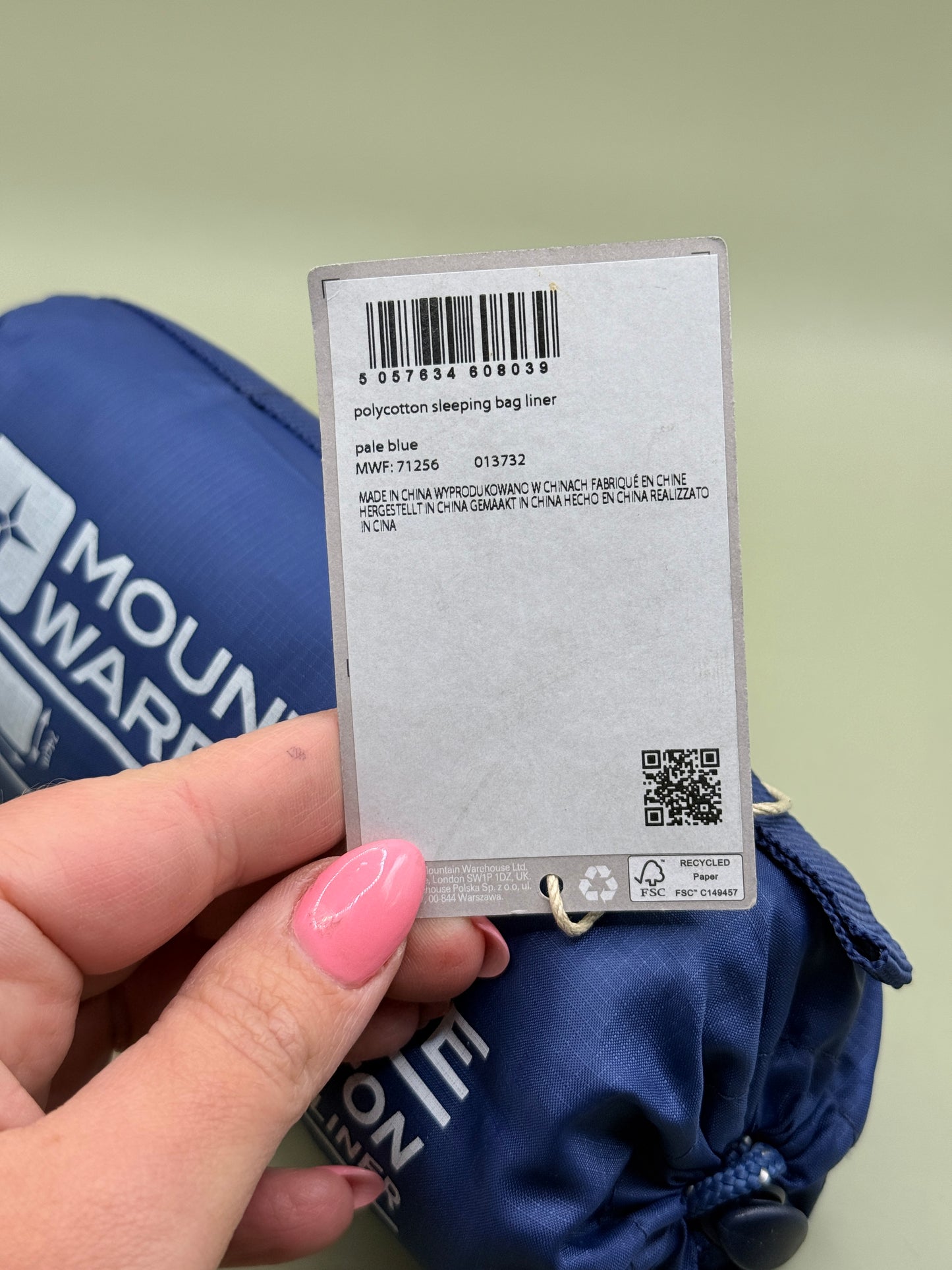 Mountain Warehouse Polycotton Sleeping Bag Liner - Pale Blue