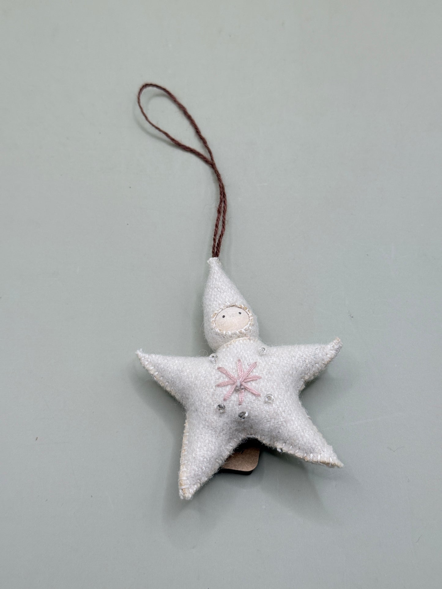 East of India Small Star Baby Cream Handmade Hanging Decoration