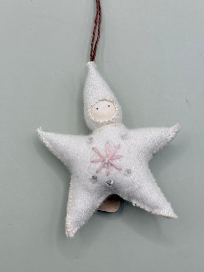 East of India Small Star Baby Cream Handmade Hanging Decoration