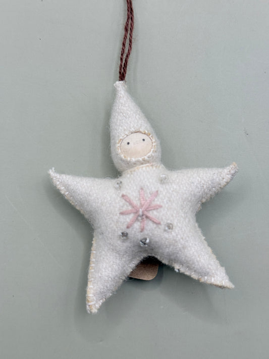East of India Small Star Baby Cream Handmade Hanging Decoration