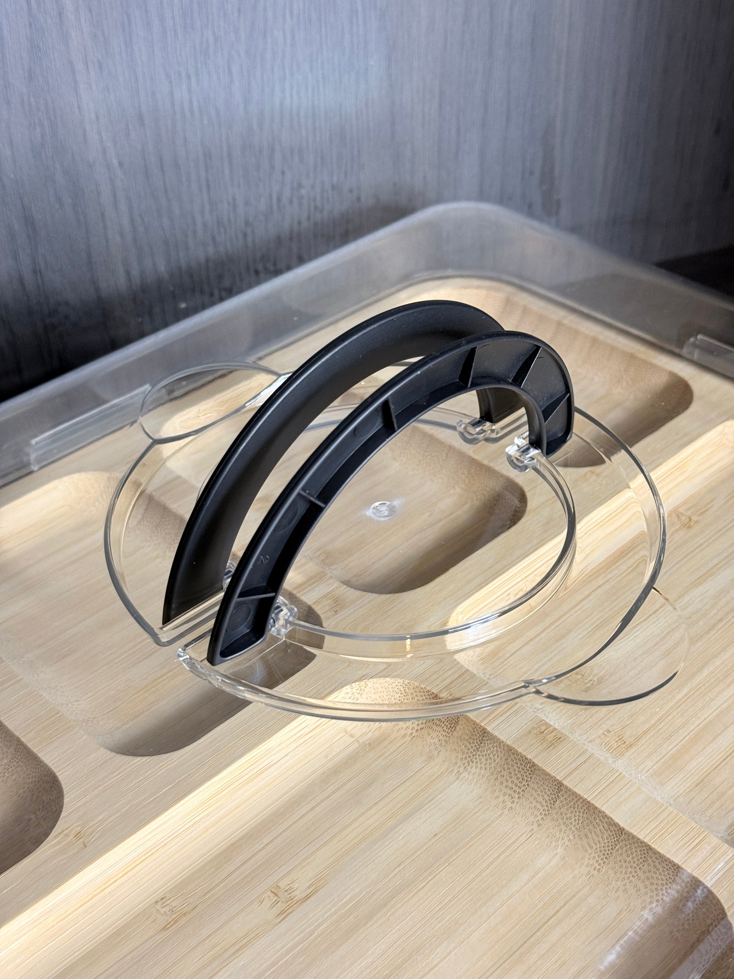 Bamboo Covered Serving Tray with Clear Lid & Carry Handle