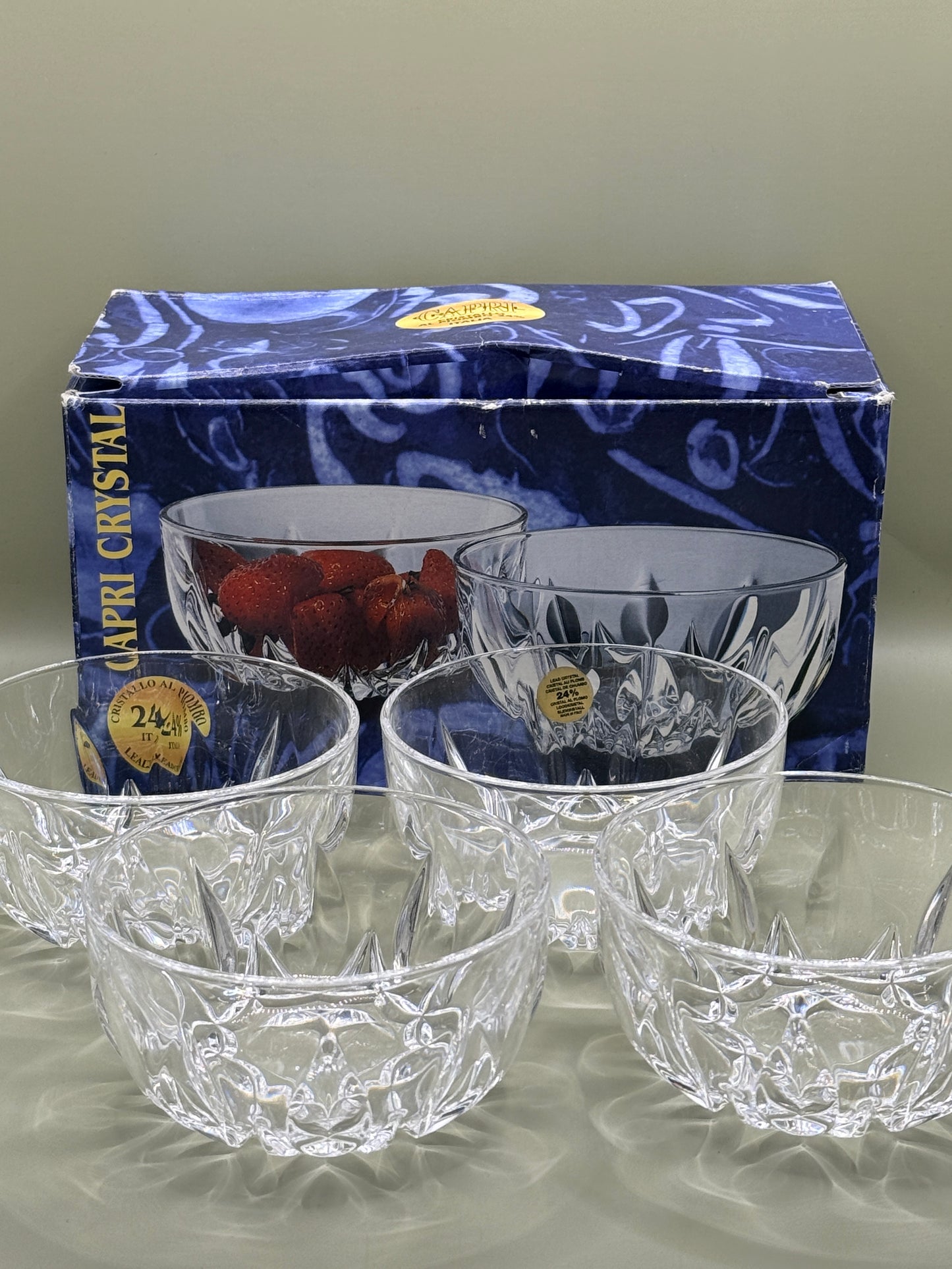 Capri Crystal 24% Lead Crystal Dessert Bowls Set – 4 Piece Set with Original Box