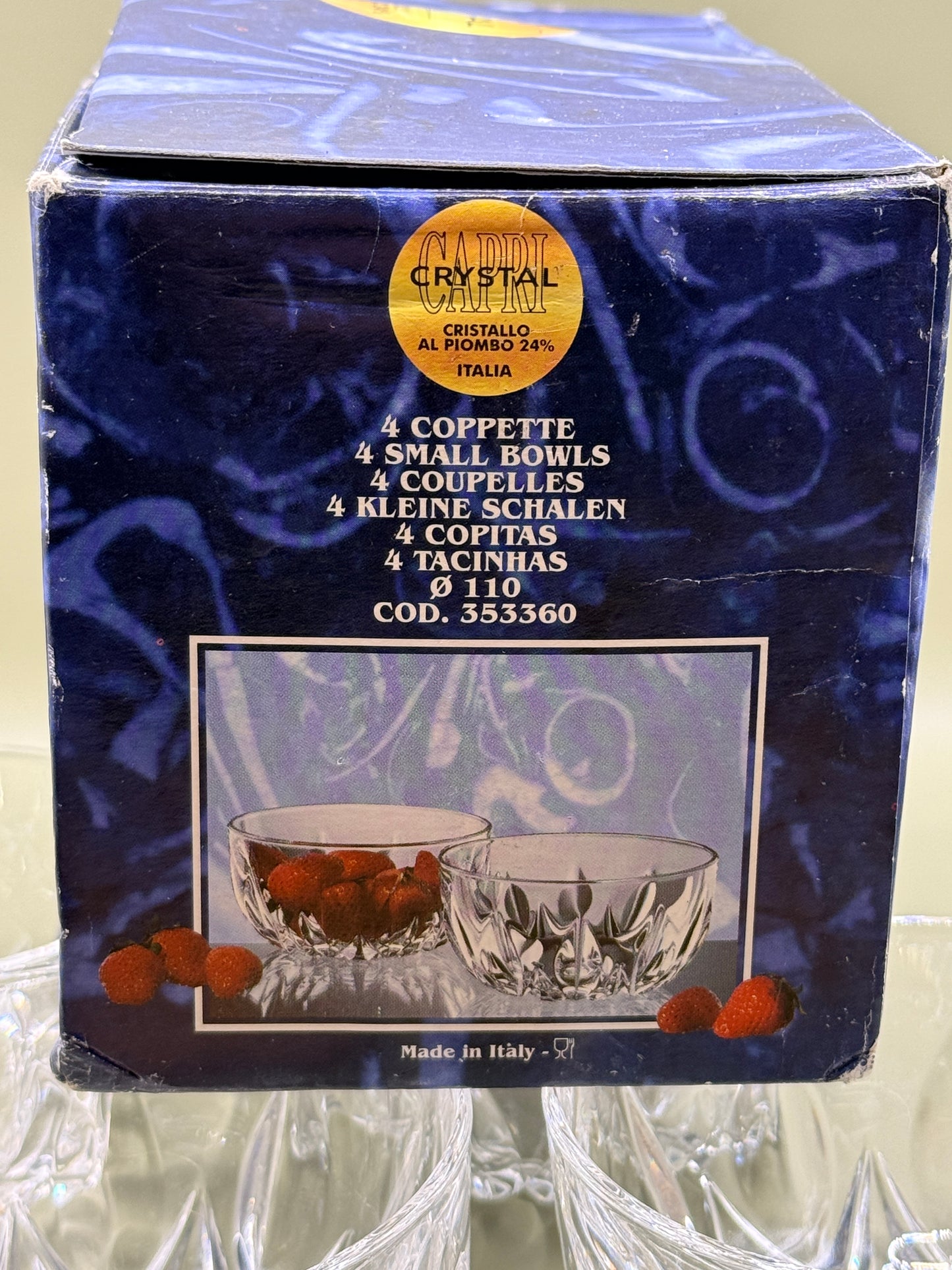 Capri Crystal 24% Lead Crystal Dessert Bowls Set – 4 Piece Set with Original Box