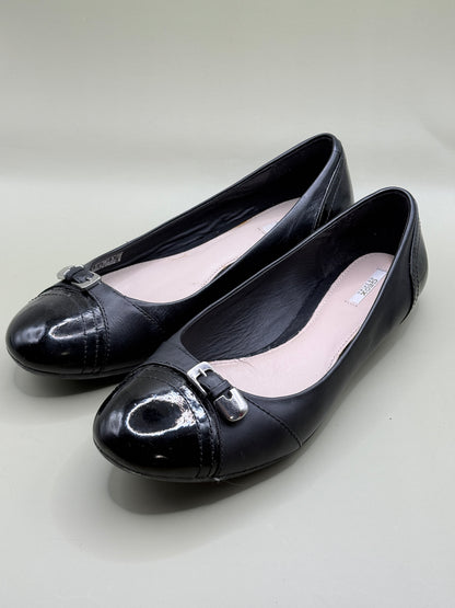 Geox Respira Guenda Ballet Flats Black Leather Patent Toe Size EU 38