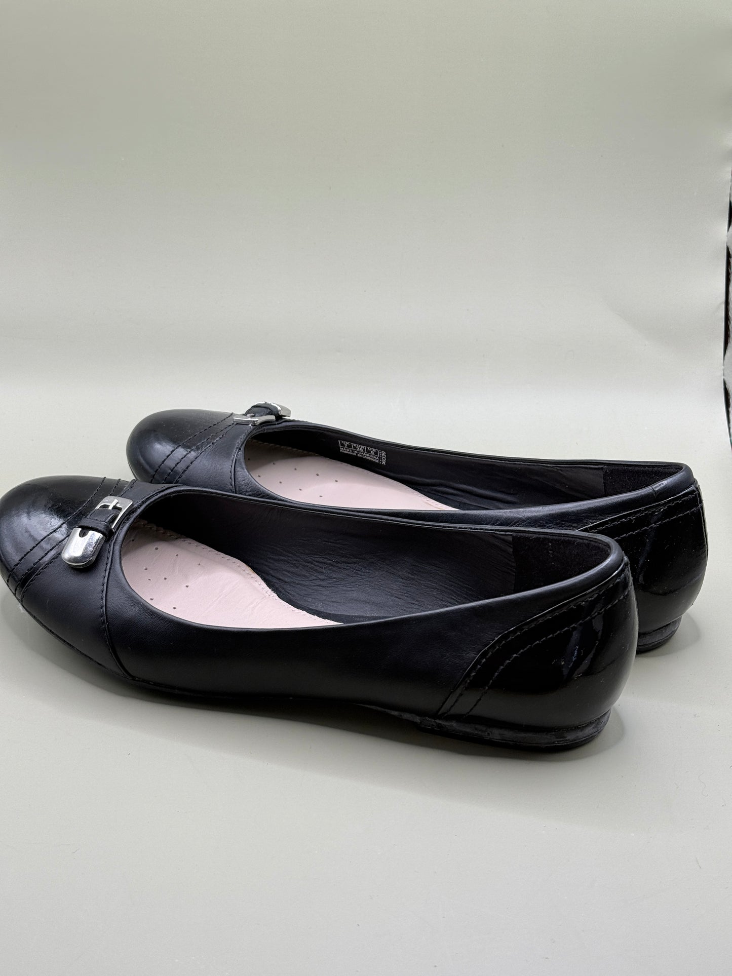 Geox Respira Guenda Ballet Flats Black Leather Patent Toe Size EU 38