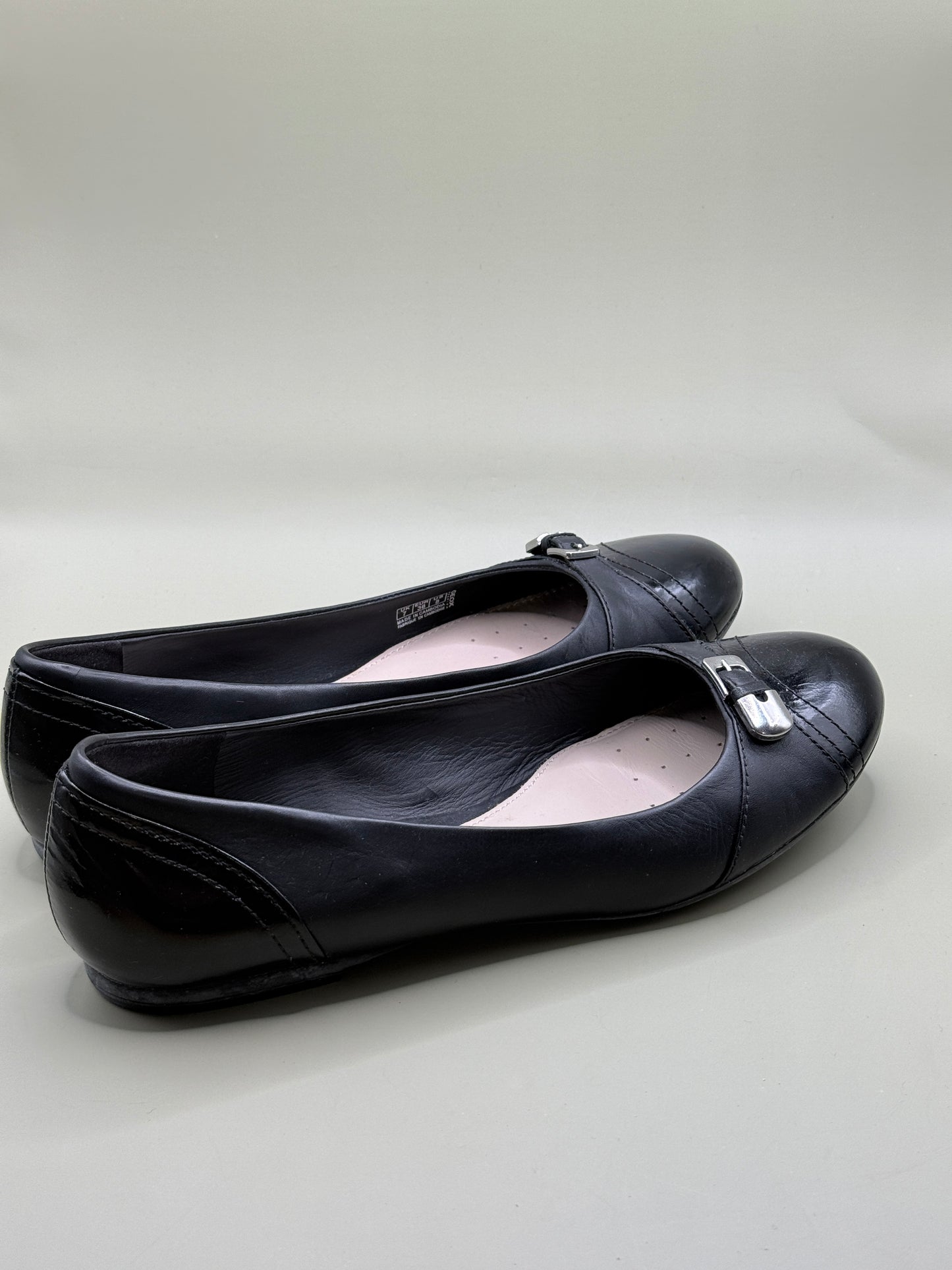 Geox Respira Guenda Ballet Flats Black Leather Patent Toe Size EU 38