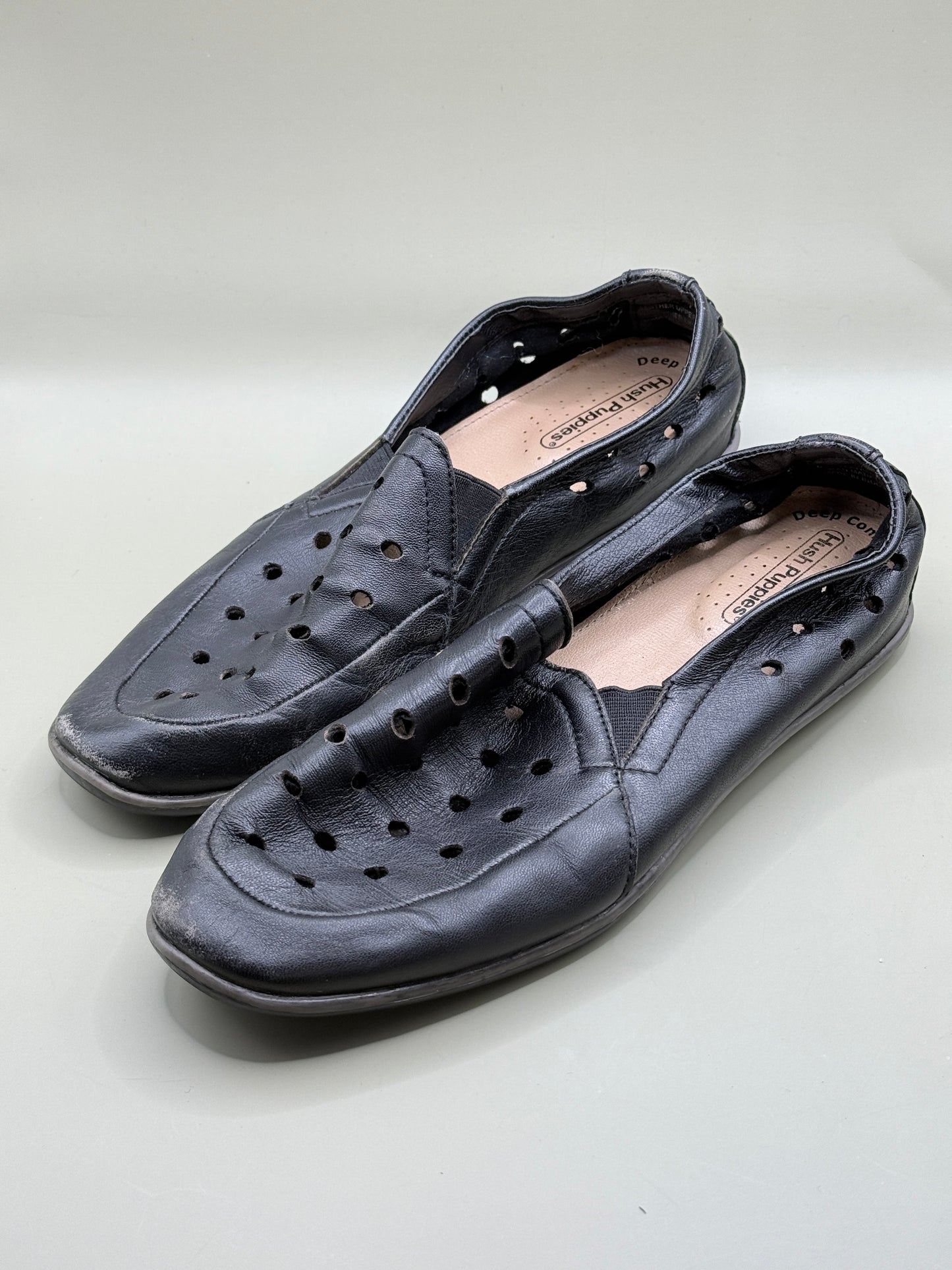 Hush Puppies Nevada Perforated Leather Loafers Black Size 7