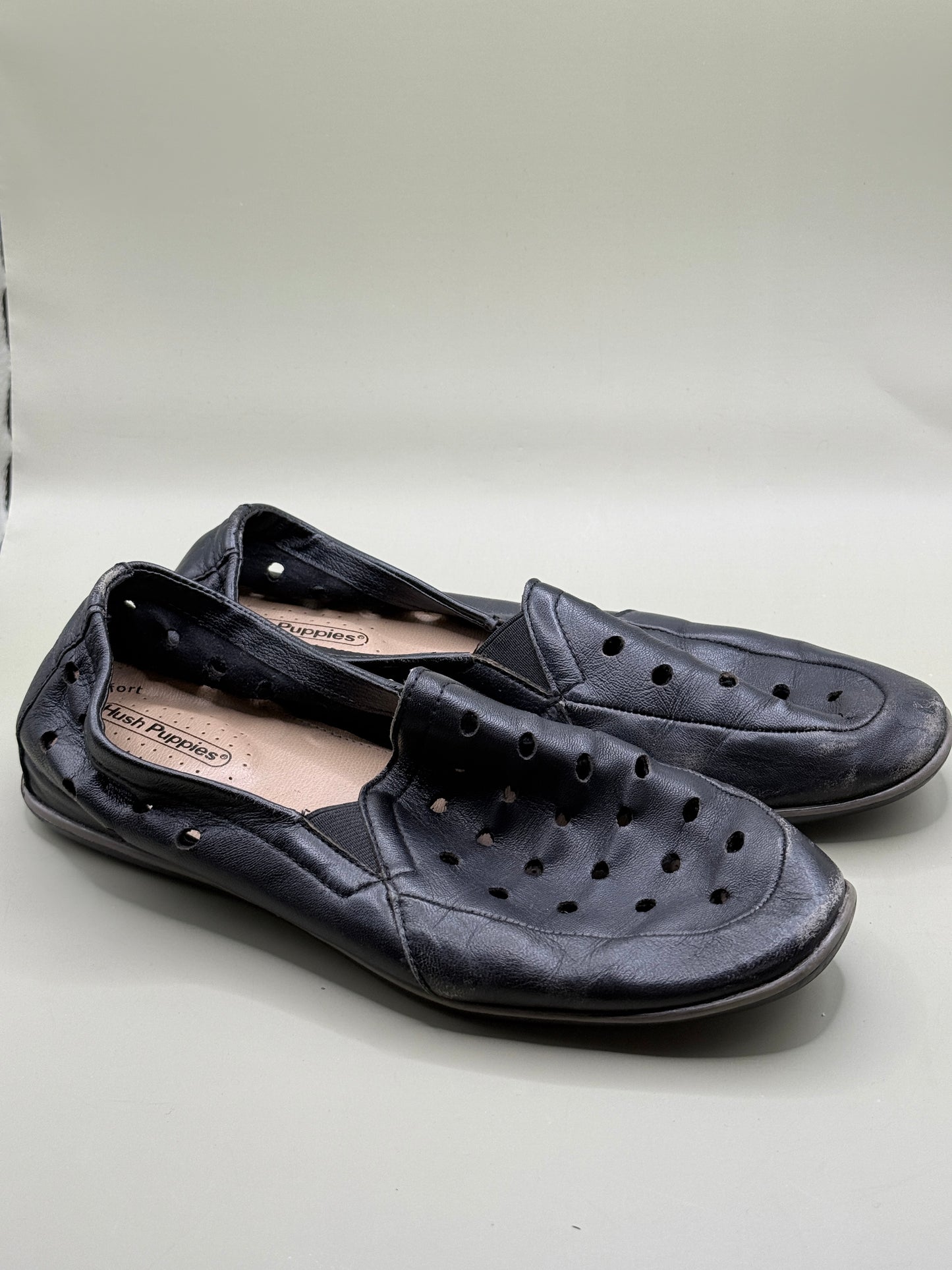 Hush Puppies Nevada Perforated Leather Loafers Black Size 7